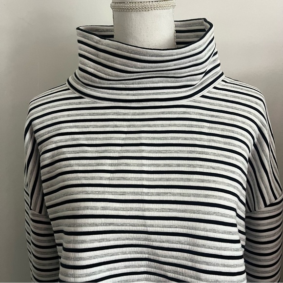 Talbots • NWT Black Grey White Striped Funnel Neck Sweatshirt - Picture 2 of 5